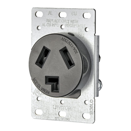Leviton Straight Blade Receptacle, 10-30R, 30 A, 125/250V AC, Flush Mount R20-05207-S10